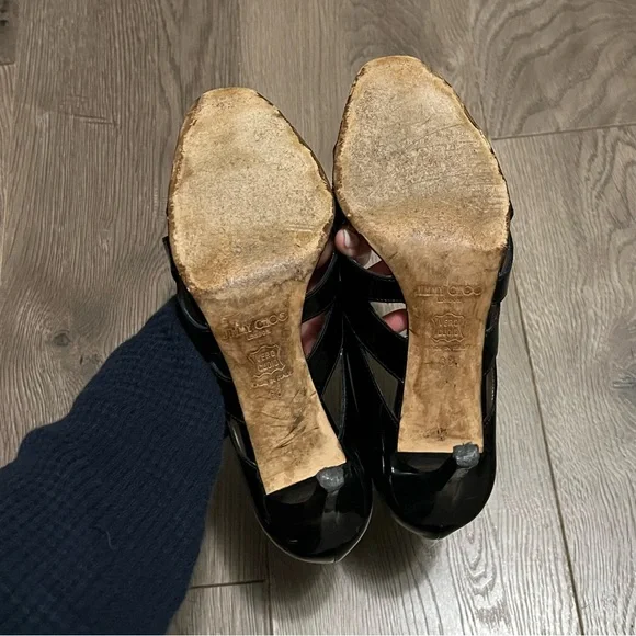 Jimmy Choo black patent leather peep toe heels - Picture 5 of 8